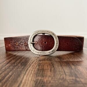 VTG Aeropostale Floral Embossed Leather Belt Boho Bohemian Size Small Brown